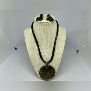 Premier Design Metallic Brass Pendant & Matching Earrings‎ 2PC Set